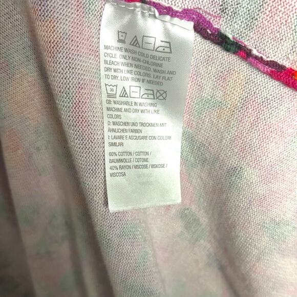 Isaac Mizrahi Women’s Pink Floral Open Front Cardigan Sweater Knit Size Large - Picture 5 of 11